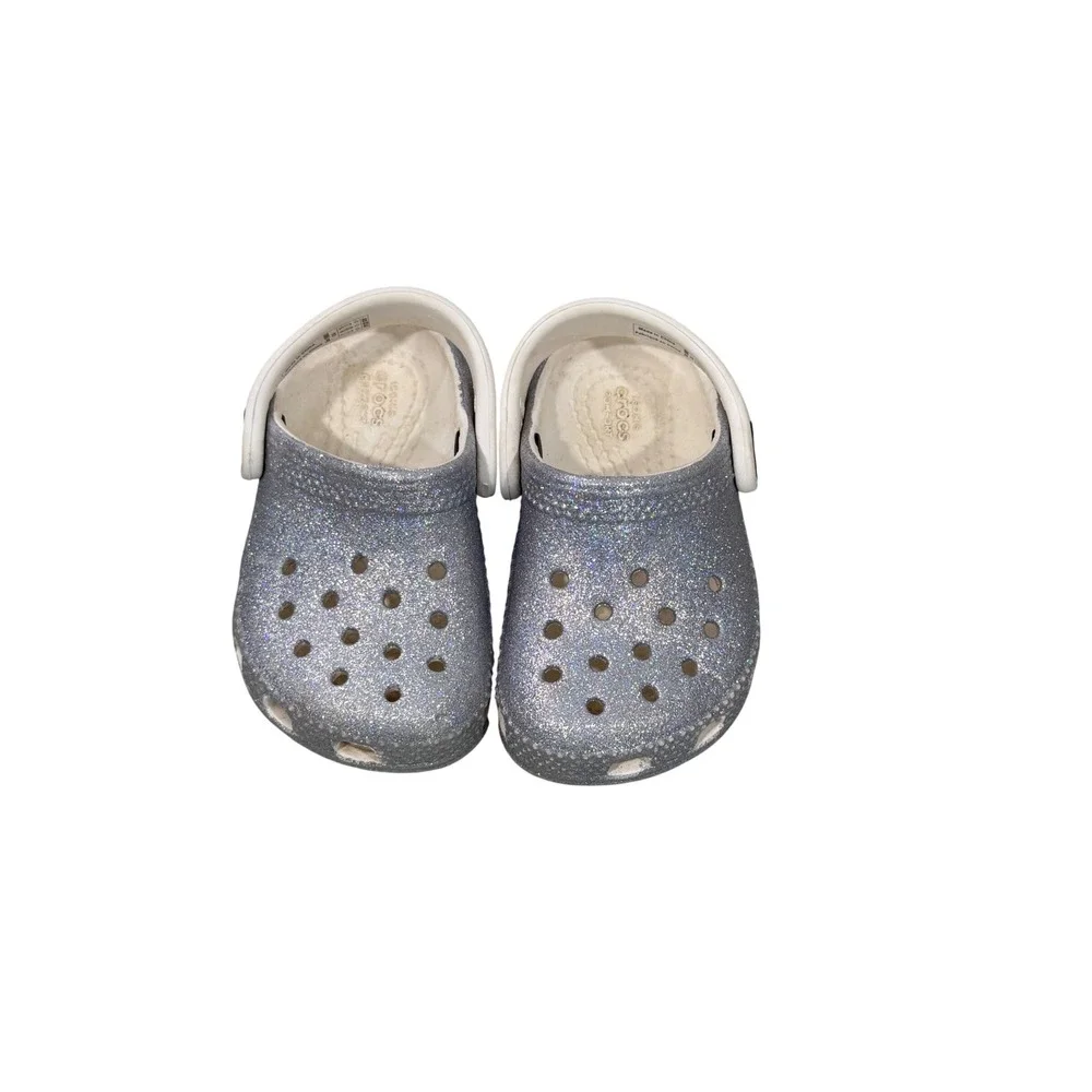 Crocs Toddler‎ Classic Glitter Clog Silver Sparkle Shoes Size C4